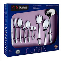 JUEGO 90 PIEZAS CUBIERTOS ACERO INOX CLEAN CAJA DI SOLLE