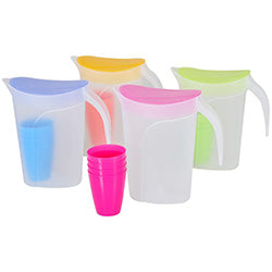 SET JARRA 2LTS + 4 VASOS PLASTICO DIF.COLORES