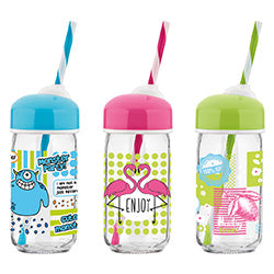 BOTELLA DECORADA 370CC TAPA PLASTICO C/SORBITO RENGA