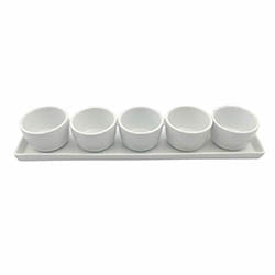 SET 5 RAMEQUINES C/ PLATO PORC BLANCO. 35X8.5/6X4CM