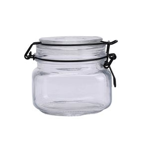 RECIPIENTE VIDRIO HERM D11CM/500ML TAPA BROCHE NEGRO