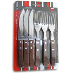SET 12PZAS CUCHILLOS ASADO/TENEDOR 1.5MM M.MADERA