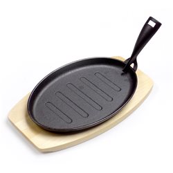 PLANCHA GRIL OVAL D27.5*17.5CM HIERRO C/BASE MADER