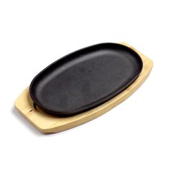 PLANCHA GRIL OVAL HIERRO C/ BASE MADER. D24x14CM