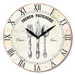 RELOJ DE PARED MDF D28.8X3.5CM CUBIERTOS PLATA
