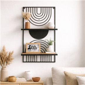 REPISA 2 NIVELES CIRCULOS METAL Y MADERA 40.5X64X3 CM