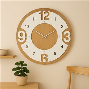 RELOJ DE PARED MDF D68X68X4.5CM BLANCO Y MADERA