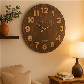 RELOJ DE PARED MDF D60X60X4.5CM MARRON ANTIQUES