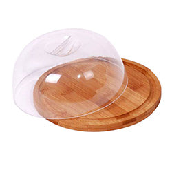 QUESERA MADERA BAMBOO C/ACRILICO D18x8CM