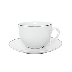 TAZA DE TE 220ML C/PLATO BLANCO C/BORDE PLATEADO
