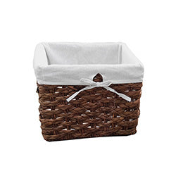 CESTO MIMBRE MARRON Y TELA BLANCO 27X25XH22CM