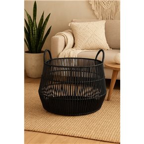 CESTO C/ASAS D30X25CMS PLASTICO SIMIL RATAN NEGRO