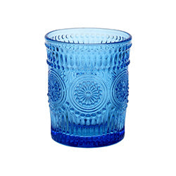 VASO VIDRIO LABRADO SOLES CELESTE. 10X8CM