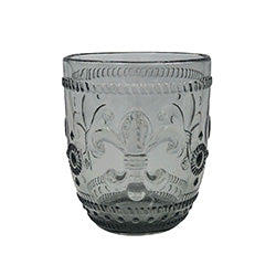 VASO VIDRIO LABRADO 12.7X8.2CM FLOR DE LIS GRIS