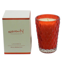 VELA D7/H11CM AROMA LAVANDA VOTIVO LABRADO ROJO