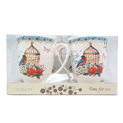 SET 2 MUG 280ML PORCELANA C/ 2 POSA VASO BLUE BIRD