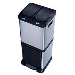 PAPELERA DE RECICLAJE TRIPLE 2x8L Y 16L ACERO INOX
