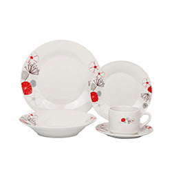 JUEGO DE VAJILLA 30 PZAS FLORES BLANCO/ROJO/GRIS