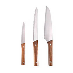 SET 3 PIEZAS CUCHILLOS MANGO MADERA EN CAJA. L20CM