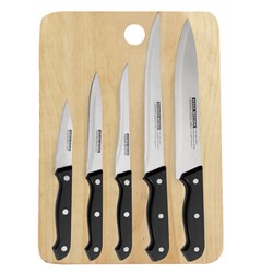 SET 5 PIEZAS CUCHILLOS COCINA + TABLA MADERA