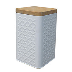 FRASCO RECTANGULAR 780ML LATA C/TAPA COLOR MADERA. H18CM