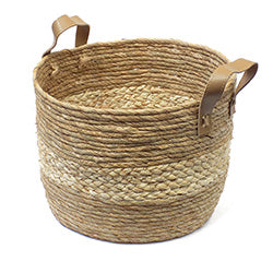 CESTO TEJIDO C/ASAS D35XH30CM MARRON FRANJA BEIGE