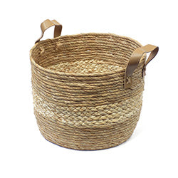 CESTO TEJIDO C/ASAS D25XH19CM MARRON FRANJA BEIGE