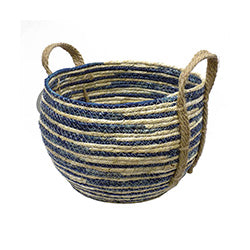 CESTO TEJIDO C/ ASAS D25XH18CM AZUL Y BLANCO