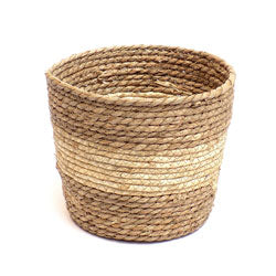 CESTO TEJIDO D25x21CM NATURAL FRANJA BEIGE