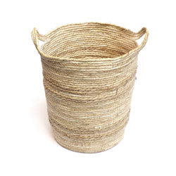 CESTO TEJIDO C/ASAS D30x36CM CREMA LINEAS NATURAL