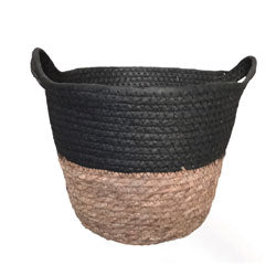 CESTO TEJIDO C/ASAS D25x21CM NATURAL/NEGRO