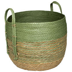 CESTO TEJIDO C/ASAS D38x33CM NATURAL/VERDE