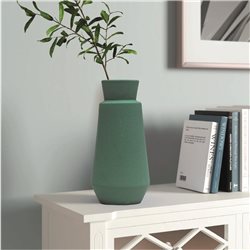 FLORERO CERAMICA D12x25CM FORMAS VERDE OSCURO