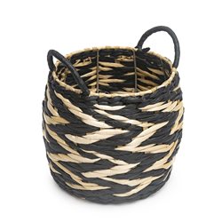 CESTO CON ASAS TEJIDO 18x18CM NATURAL/NEGRO