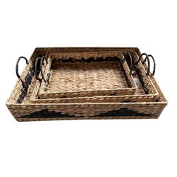 BANDEJA TEJIDA 50x35x9CM NATURAL/NEGRO TRIANGULOS