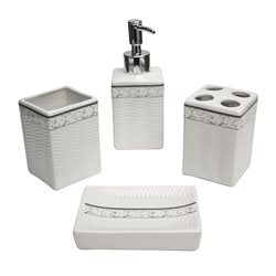 SET BAÑO 4PZAS CERAMICA BLANCO/FAJA GRIS