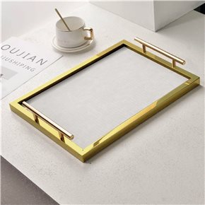 BANDEJA MDF/VIDRIO 39x29x6CM DORADO
