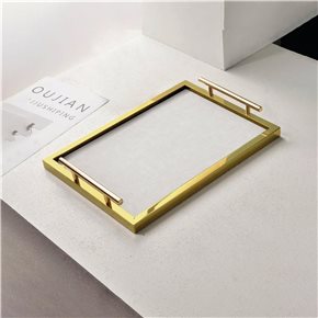 BANDEJA MDF/VIDRIO 34x24x6CM DORADO