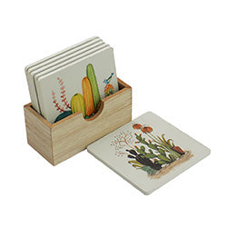 SET X6 POSAVASO CAJA MADERA "MARINA". 10X10CM