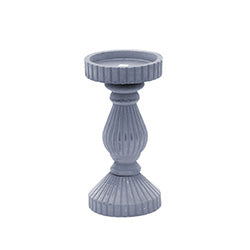 CANDELABRO MADERA 19CM RELIEVE A RAYAS GRIS