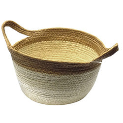 CESTO TEJIDO D30XH18CM BEIGE BORDE MARRON