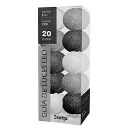 GUIA LED X20 ESFERAS D6CM NEGRO/GRIS/BLANCO