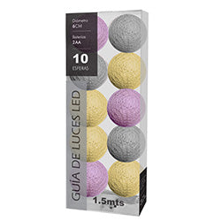 GUIA LED X10 ESFERAS D6CM LILA/AMARILLO/GRIS