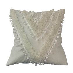 ALMOHADON 45x45CM BORDADO CON POMPONES BLANCO