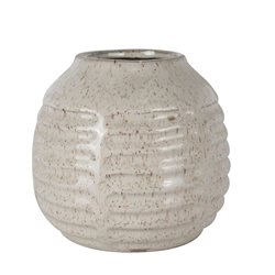 FLORERO CERAMICA D14x13CM LINEAS BEIGE