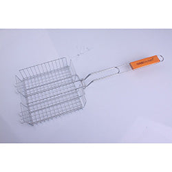 PARRILLA GRILL CROMADO C/MANGO MADERA. 22X22XL58CM