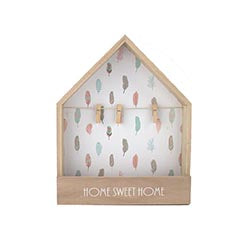 CASITA MADERA 24X6X30CM PLUMAS GRIS/ROSA PASTEL