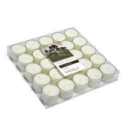 SET X25 VELA TEALIGHT 9HS VAINILLA FRASCO VIDRIO