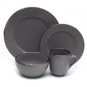 JUEGO DE VAJILLA 16PCS 27/22/14/355ML LINEAS BORDE METAL