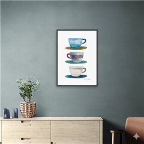CUADRO CANVAS 40x50cm MARCO TRES TAZAS CAFÉ
